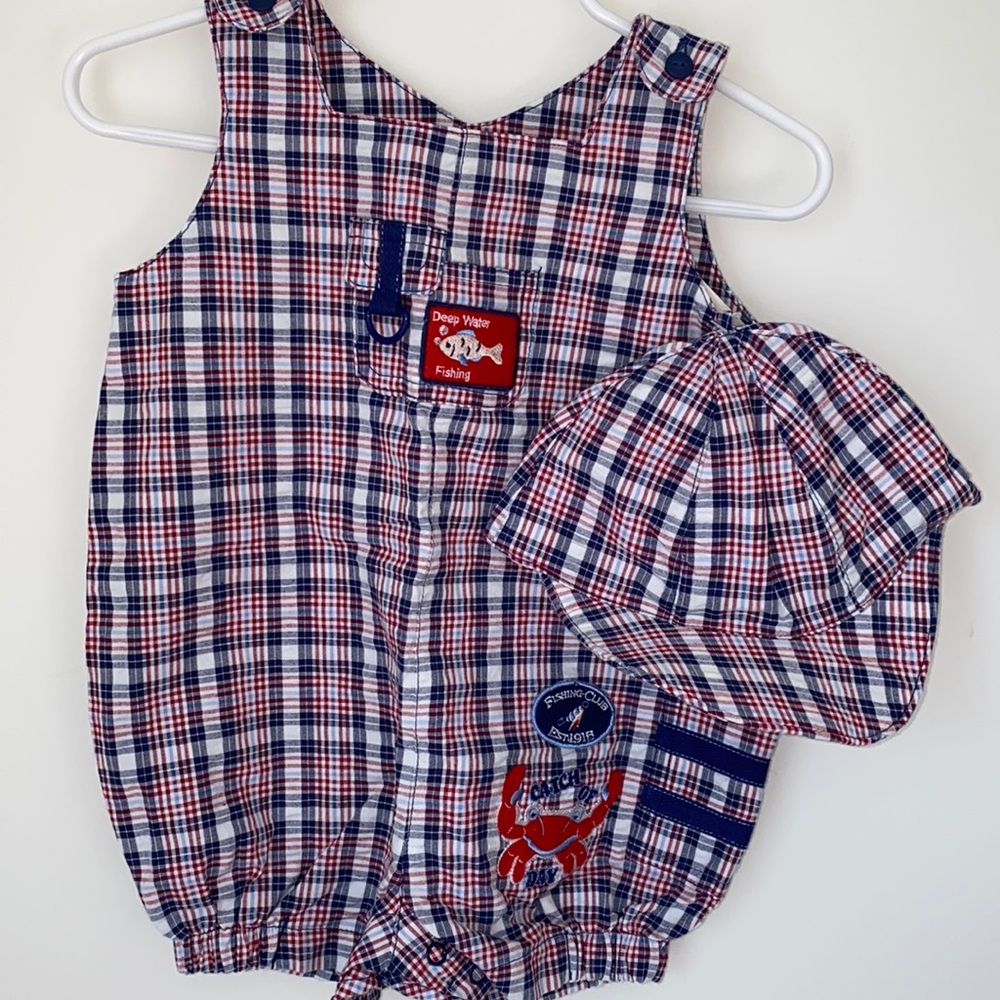Little Me Infant outfit with hat.  6 months.  Plaid.